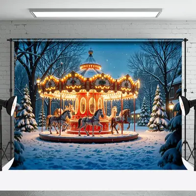 Light Glitter Carousel Window Christmas Backdrop - Aperturee