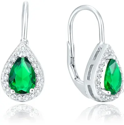 Beneto Silver earrings with green crystal AGUC1161