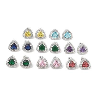 Brass Pave Cubic Zirconia Triangle Stud Earrings for Women