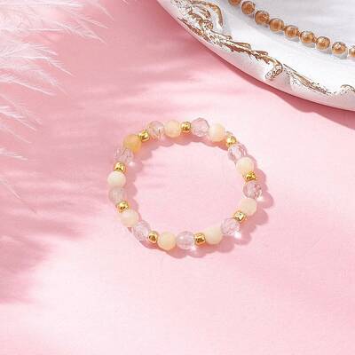 Natural Rutilated Quartz Beaded Stretch Rings