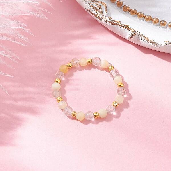 Natural Rutilated Quartz Beaded Stretch Rings