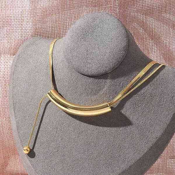 304 Stainless Steel Curved Tube Snake Chain Necklaces for Women