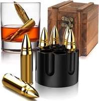 Whiskey Stone Gift Set for Men with Revolver Freezer Base, Wooden Gift Box, and Six Reusable Stones, Beverage Utensils with U...