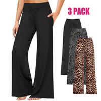 SHOWITTY 3 Pack Plus Size Women's Pajama Pants-Soft Comfy Casual Yoga Wide Leg Pants Loose Fit High Waist