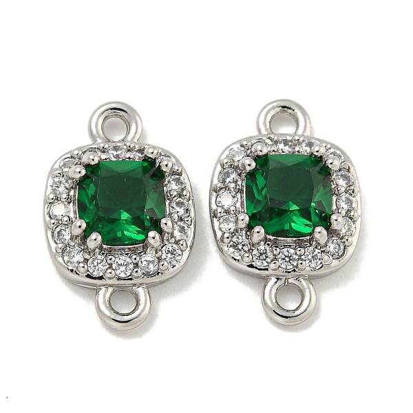 Brass Pave Clear & Green Cubic Zirconia Connector Charms