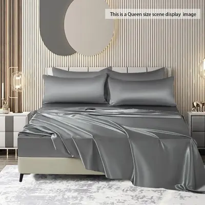 Modern Solid Color Bedding Set, Including 1 Flat Sheet, 1 Fitted Sheet, and 4 Pillowcase without Filler, Soft Comfy Bedding S...