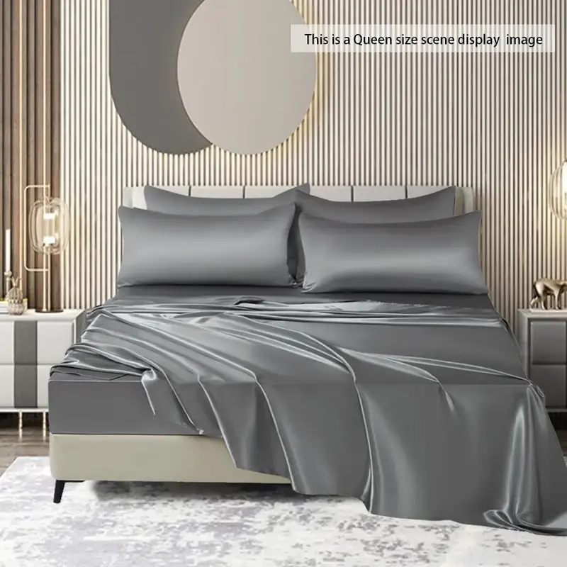 Modern Solid Color Bedding Set, Including 1 Flat Sheet, 1 Fitted Sheet, and 4 Pillowcase without Filler, Soft Comfy Bedding S...