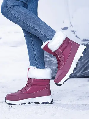 Fashionable Colorblock Lace Up Cold Weather Boots for Women, Casual Warm Ankle Booties for Winter, Female All-match Round Toe...
