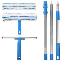 Window Cleaner with Long Handle(57IN), Glass Cleaning Tools with Silicon Squeegee & Microfiber Scrubber, Window Cleaning Kit ...