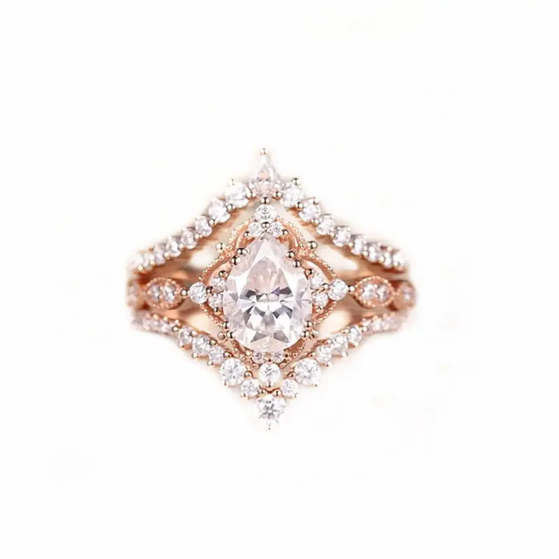 10K Rose Gold 1.5 to 5 CT Pear Cut Moissanite Bridal Set