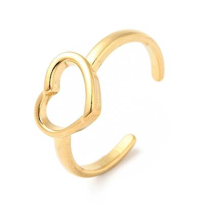 Ion Plating(IP) 304 Stainless Steel Heart Open Cuff Ring for Women