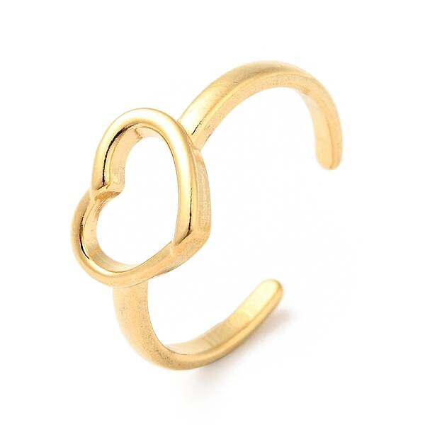 Ion Plating(IP) 304 Stainless Steel Heart Open Cuff Ring for Women