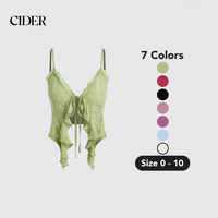 Cider [7 colors, Size 0-10] Lace Ruffle Hem Knotted Knit Crop Top