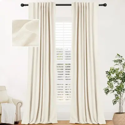 Inovaday 2pcs Blackout Curtains Linen Curtains For Living Room, Back Tab Thermal Insulated Black Out Curtains Farmhouse Style...