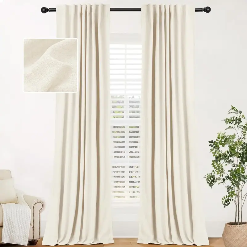 Inovaday 2pcs Blackout Curtains Linen Curtains For Living Room, Back Tab Thermal Insulated Black Out Curtains Farmhouse Style...
