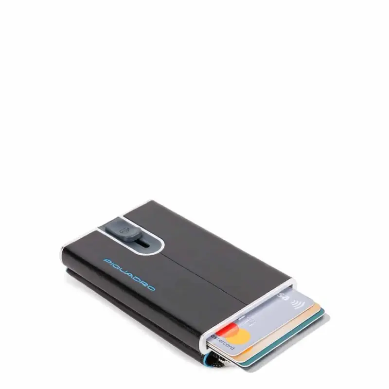 Piquadro Black Leather Credit Card Holder with Sliding System and Coin Pocket with Zip PP5359B2R-N