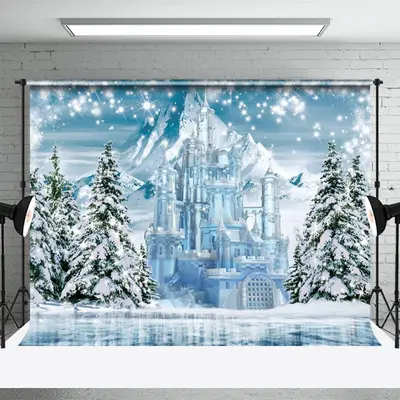 Ice Castle Snowy Mountain Pine Tree Winter Backdrop - Aperturee