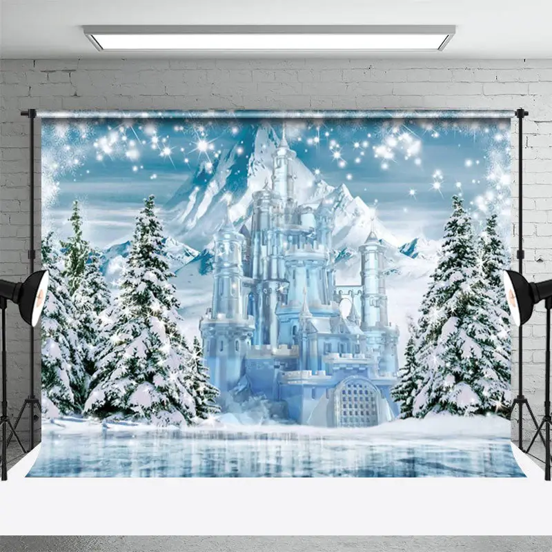 Ice Castle Snowy Mountain Pine Tree Winter Backdrop - Aperturee