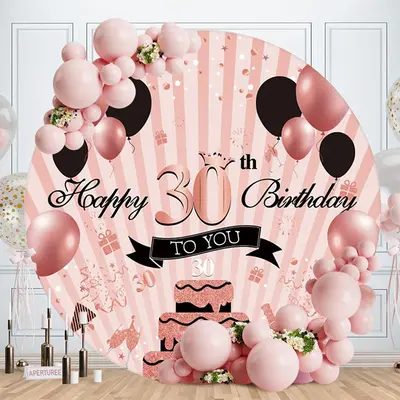 Aperturee Round Gold Pink Happy 20Th Birthday Backdrop | Birthday Backdrop Ideas | Round Backdrop For Birthday Party | Circle...