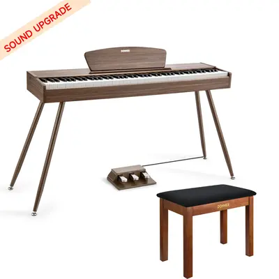 Donner DDP-80 Wooden Digital Piano - Walnut Sound Upgrade / Piano+Brown Bench
