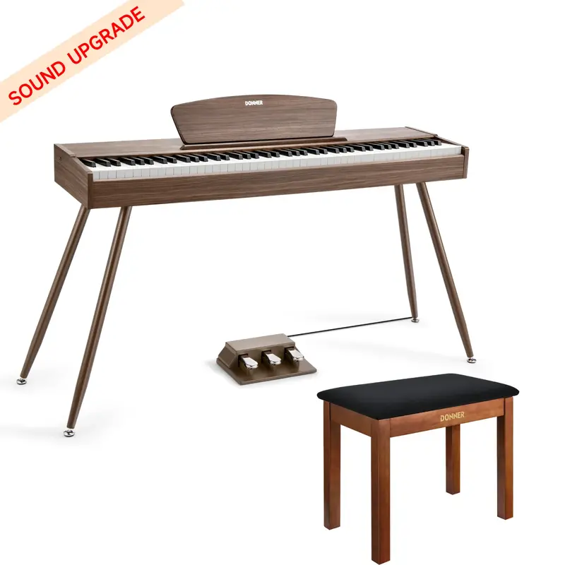 Donner DDP-80 Wooden Digital Piano - Walnut Sound Upgrade / Piano+Brown Bench