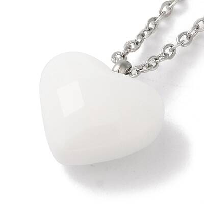 304 Stainless Steel Cable Chain White Heart Glass Pendant Necklaces