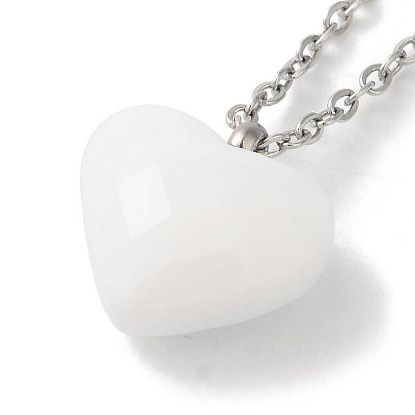 304 Stainless Steel Cable Chain White Heart Glass Pendant Necklaces