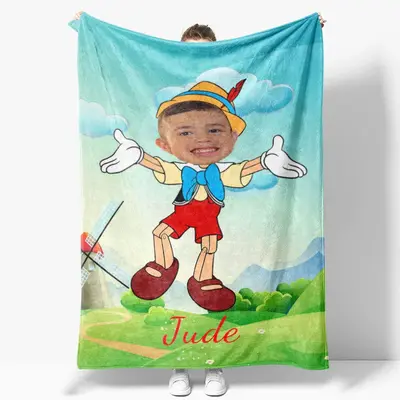 Personalized Photo Pinocchio Windmill Green Blanket - Lofaris