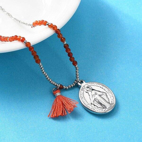 304 Stainless Steel Oval Virgin Mary Pendant Necklaces