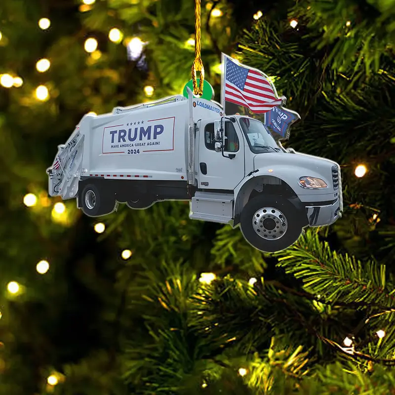 Trump Make America Great Again 2024 Garbage Truck Ornament, Donald Trump Boards A Garbage Truck Decoration, Trump Truck Ornam...
