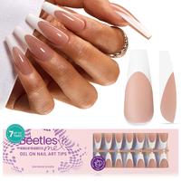 Beetles Press on Nails Long Coffin Extra Long French Tips Coffin Almond Square Press on Nails Brown Pink Acrylic Tips Pre-des...