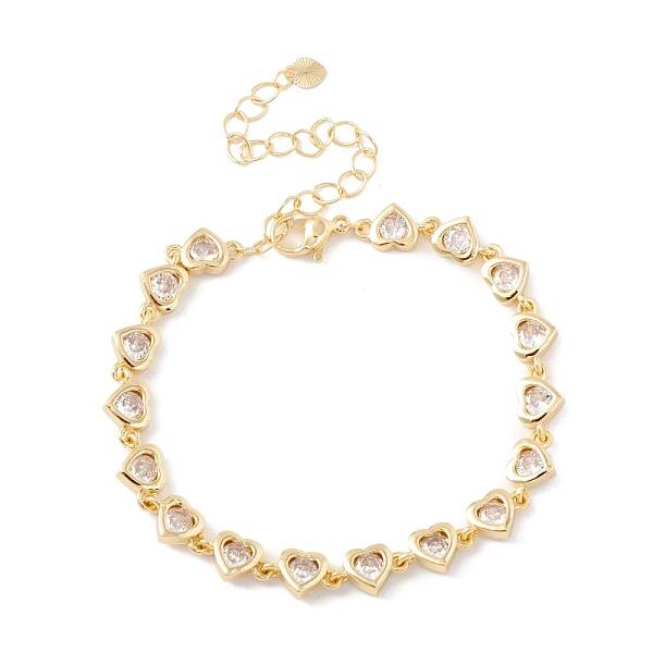 Clear Cubic Zirconia Heart Link Chains Bracelet