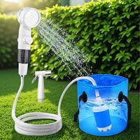 Portable Water Pump Shower Head Set, Multifunctional Outdoor Camping Car Washing Tool with Hose, Suitable for Home Garden Yar...
