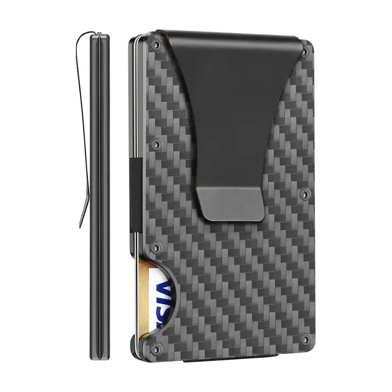 Wallet for Men Carbon Fiber Minimalist  Card Holder RFID Blocking Slim Front Pocket Metal Wallets wallet men