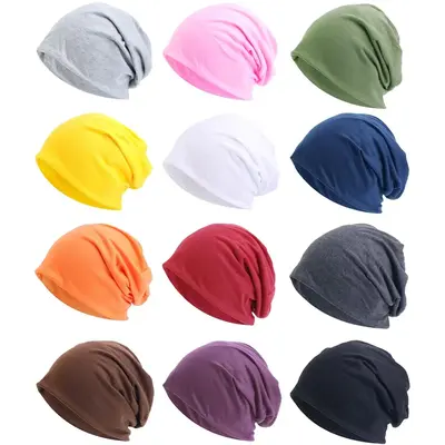4/10/12 Pieces Unisex Beanie Hats for Men Women Slouchy Beanie Hip-Hop Caps Lighweight Soft Skull Caps for Chemo Sleep
