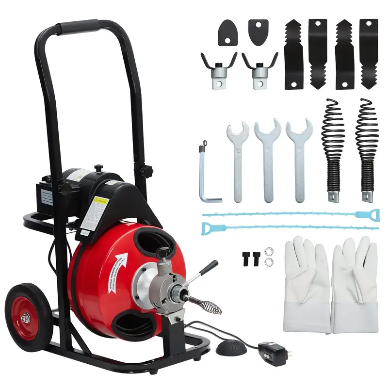 Garvee Auto Feed 75 FT x 3/8 Inch Drain Cleaner Machine with 200W Motor, Portable Sewer Snake Auger with 8 Cutters & Air-acti...