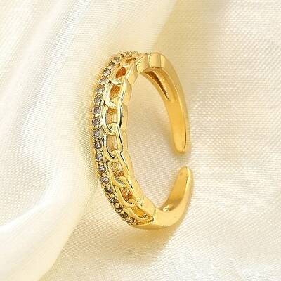 Brass Micro Pave Clear Cubic Zirconia Cuff Rings for Women
