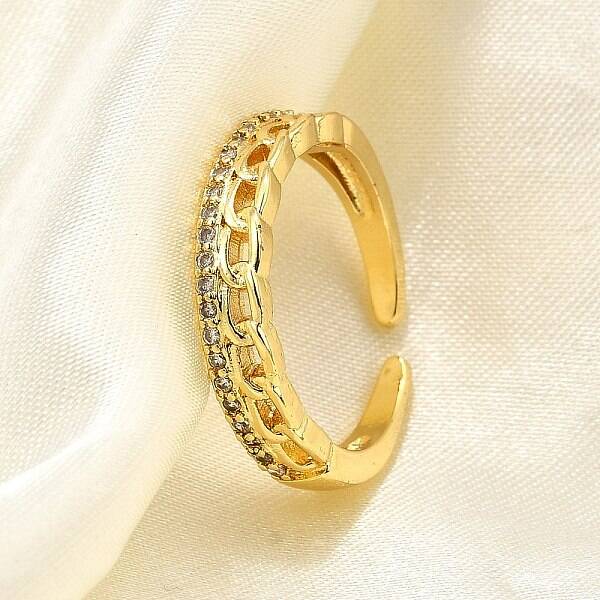 Brass Micro Pave Clear Cubic Zirconia Cuff Rings for Women