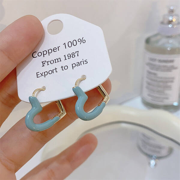 Heart Brass Enamel Hoop Earrings