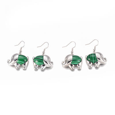 Synthetic Malachite Dangle Earrings