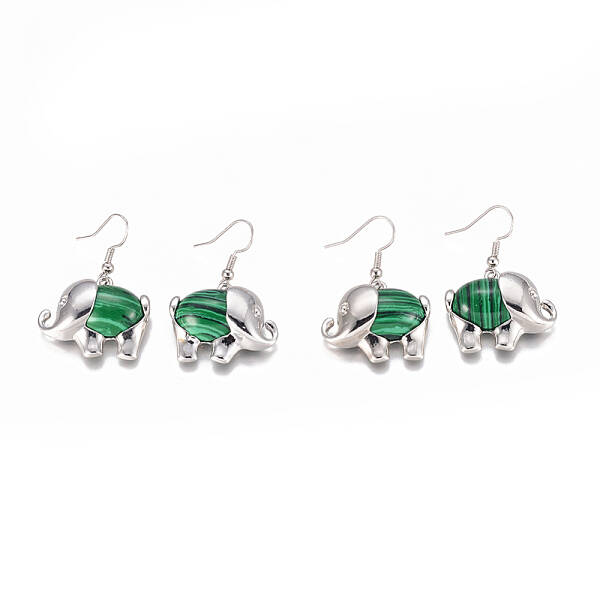 Synthetic Malachite Dangle Earrings