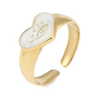 Ion Plating(IP) 304 Stainless Steel Enamel Heart with Eye Cuff Finger Rings