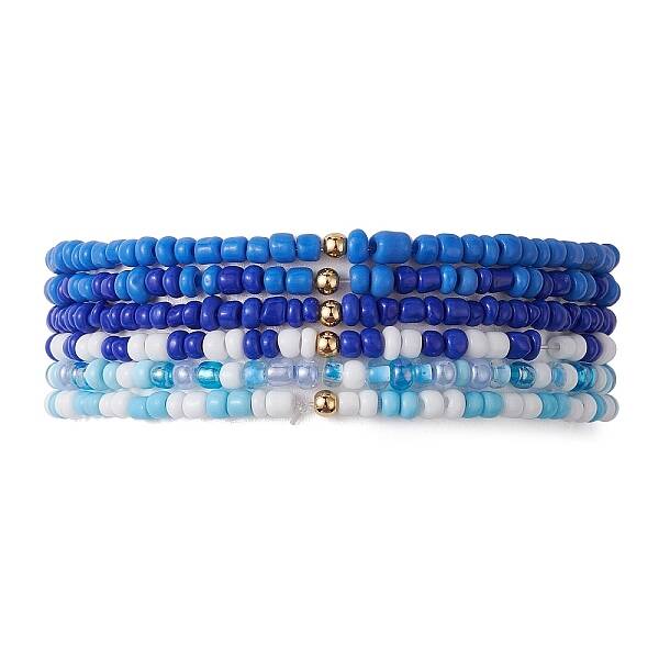 6Pcs Glass Seed & Brass Beaded Stretch Bracelets Set