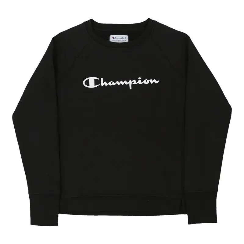 Champion Spellout Sweatshirt - Small Black Cotton Blend