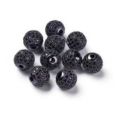 CZ Brass Micro Pave Grade AAA Gunmetal Color Cubic Zirconia Round Beads