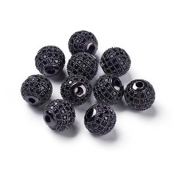 CZ Brass Micro Pave Grade AAA Gunmetal Color Cubic Zirconia Round Beads
