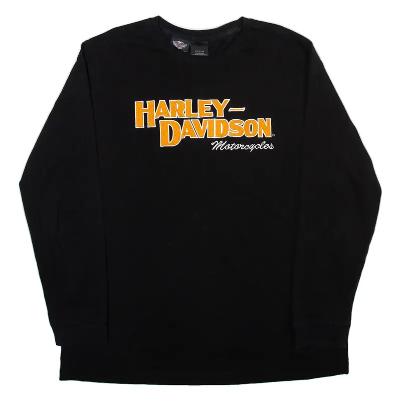 HARLEY DAVIDSON Mens Biker T-Shirt Black Long Sleeve USA 2XL