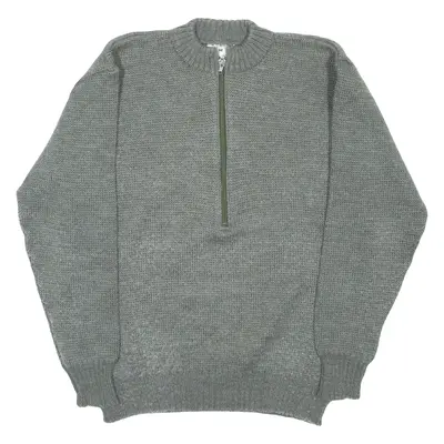 Military Mens Jumper Grey 1/2 Zip Chunky Knit Wool L