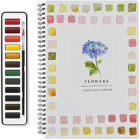 Watercolor Paint Set with Paint Brush, 1 Set Flower Pattern Watercolor Workbook, Water Color Workbook for Adults, Arts & Craf...