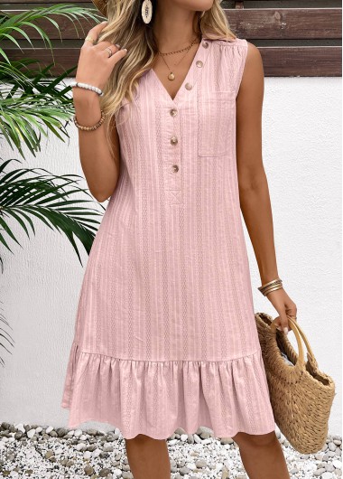 Modlily Light Pink Button A Line Sleeveless Dress - XXL